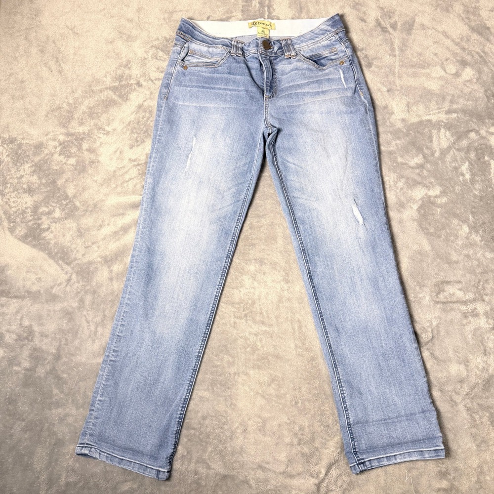 Democracy Size 10 Ab Solution Straight Leg Jeans Light Wash Blue Distressed